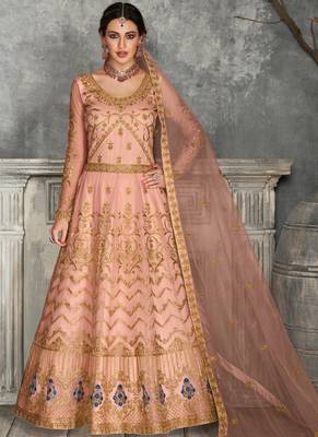 Peach Golden Embroidered Anarkali Suit 1