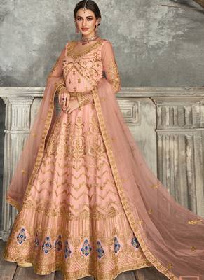 Peach Golden Embroidered Anarkali Suit 2