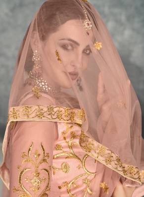 Peach Golden Embroidered Anarkali Suit 4