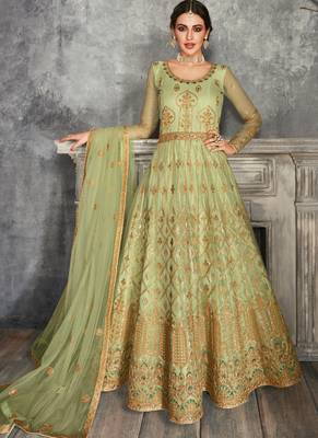 Green Golden Embroidered Anarkali Suit 1