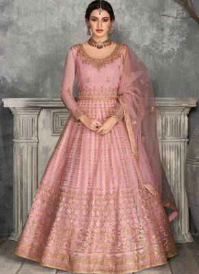 Pink Golden Embroidered Anarkali Suit 1