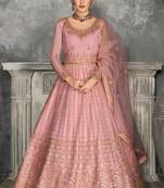 Pink Golden Embroidered Anarkali Suit