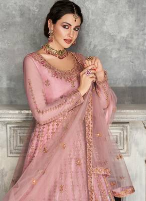 Pink Golden Embroidered Anarkali Suit 2