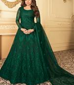 Green Embroidery Butterfly Net semistich Designer Silk Satin Salwar Suit.