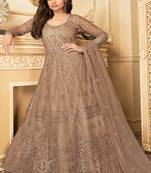 Beige Embroidery Butterfly Net semistich Designer Silk Satin Salwar Suit.