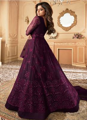  Shamita Shetty Purple Lucknowi Embroidered Anarkali Suit 2