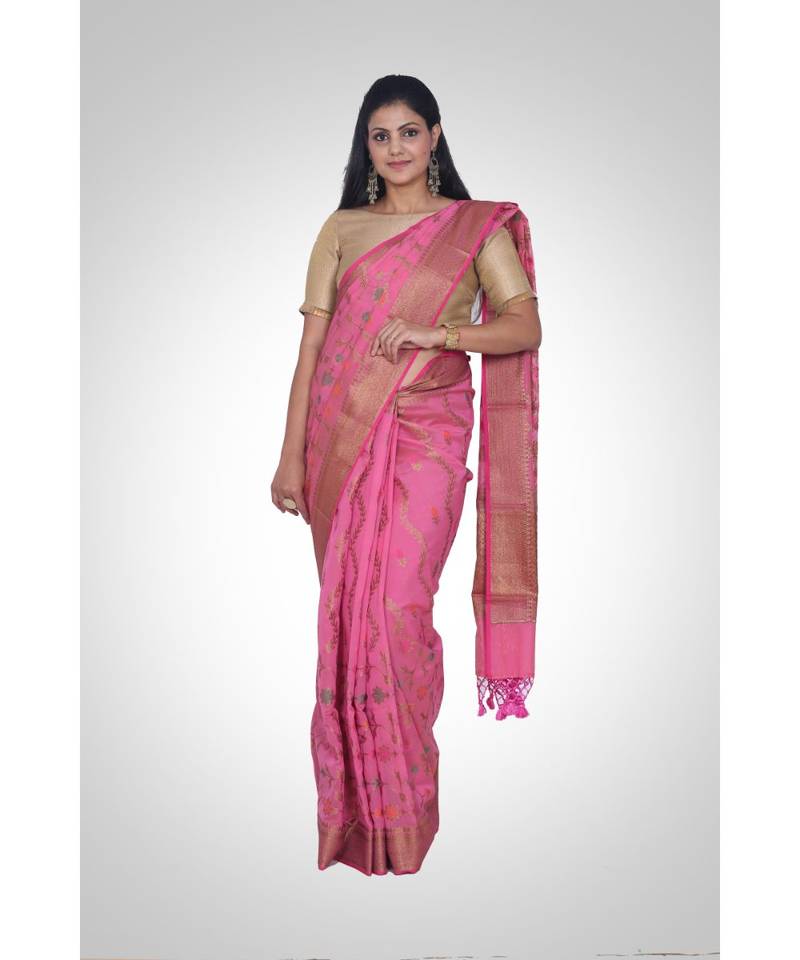 Cotton silk banarasi floral jaal saree