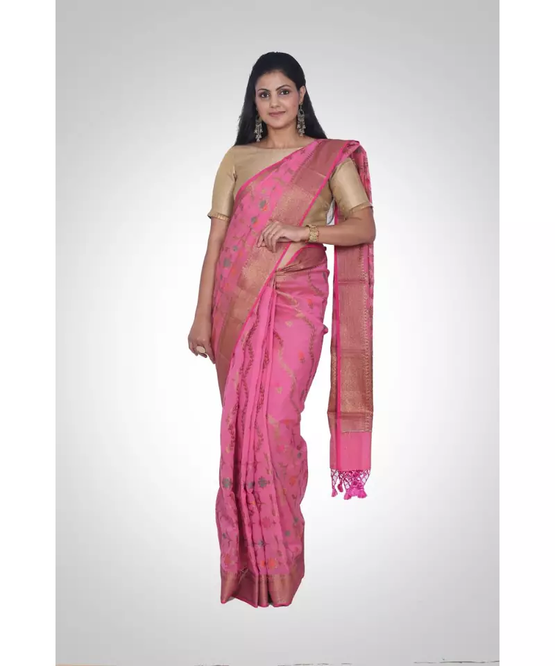 Cotton silk banarasi floral jaal saree