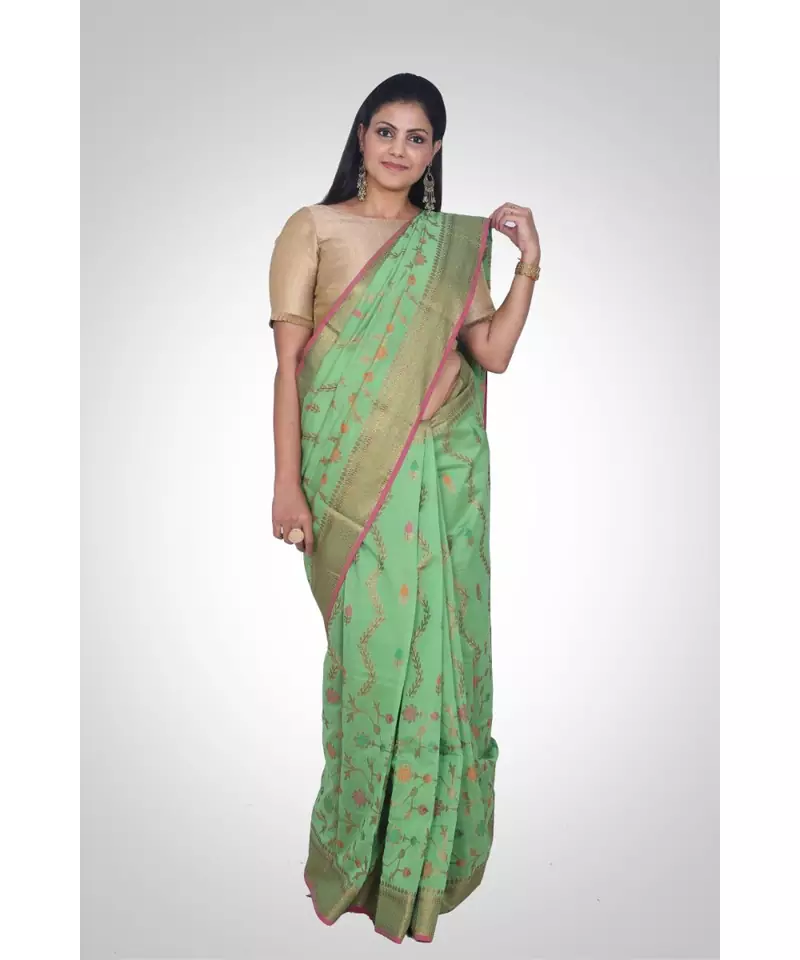 Cotton silk banarasi floral jaal saree