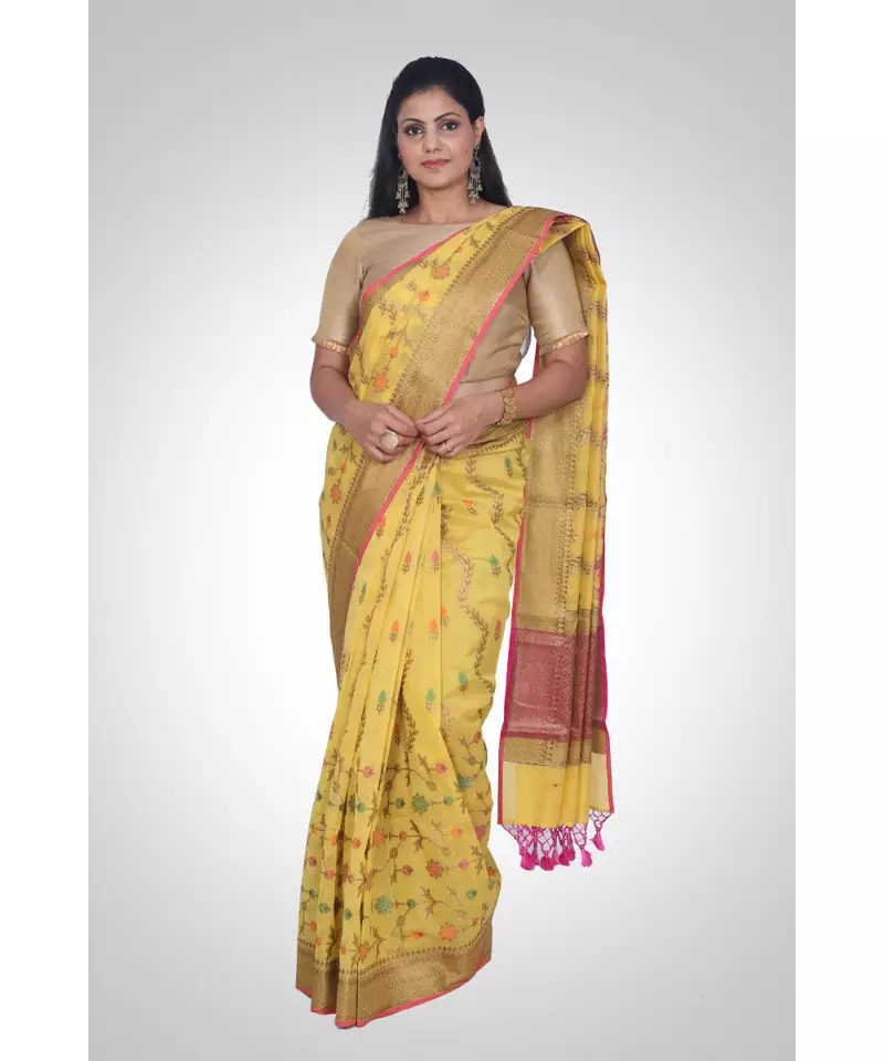 Cotton silk banarasi floral jaal saree