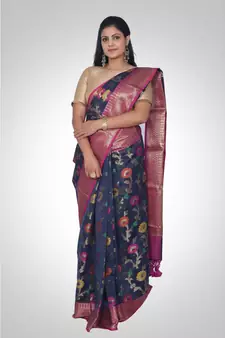Cotton silk banarasi floral jaal saree