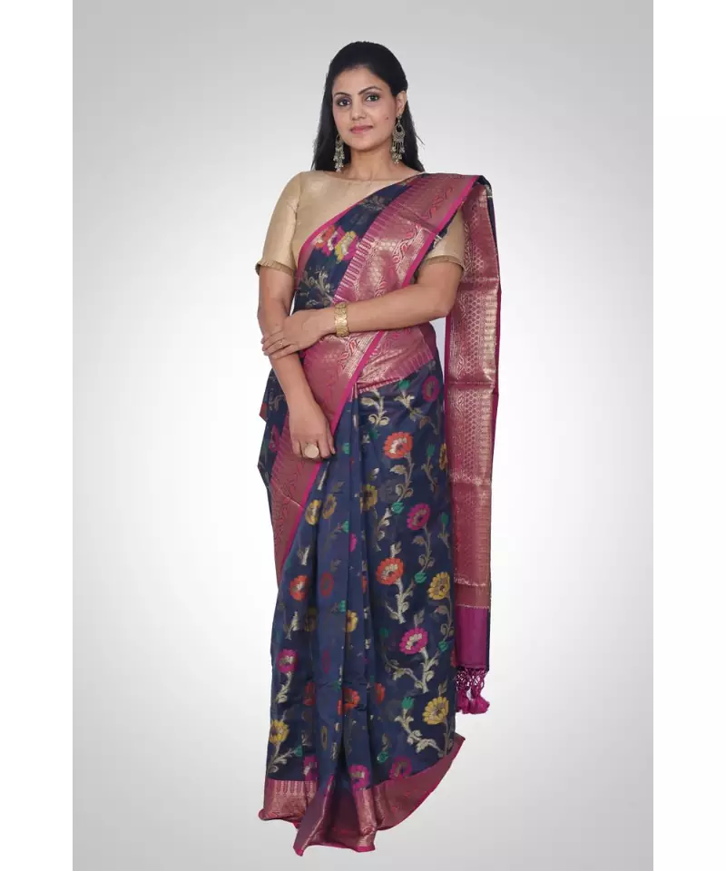 Cotton silk banarasi floral jaal saree