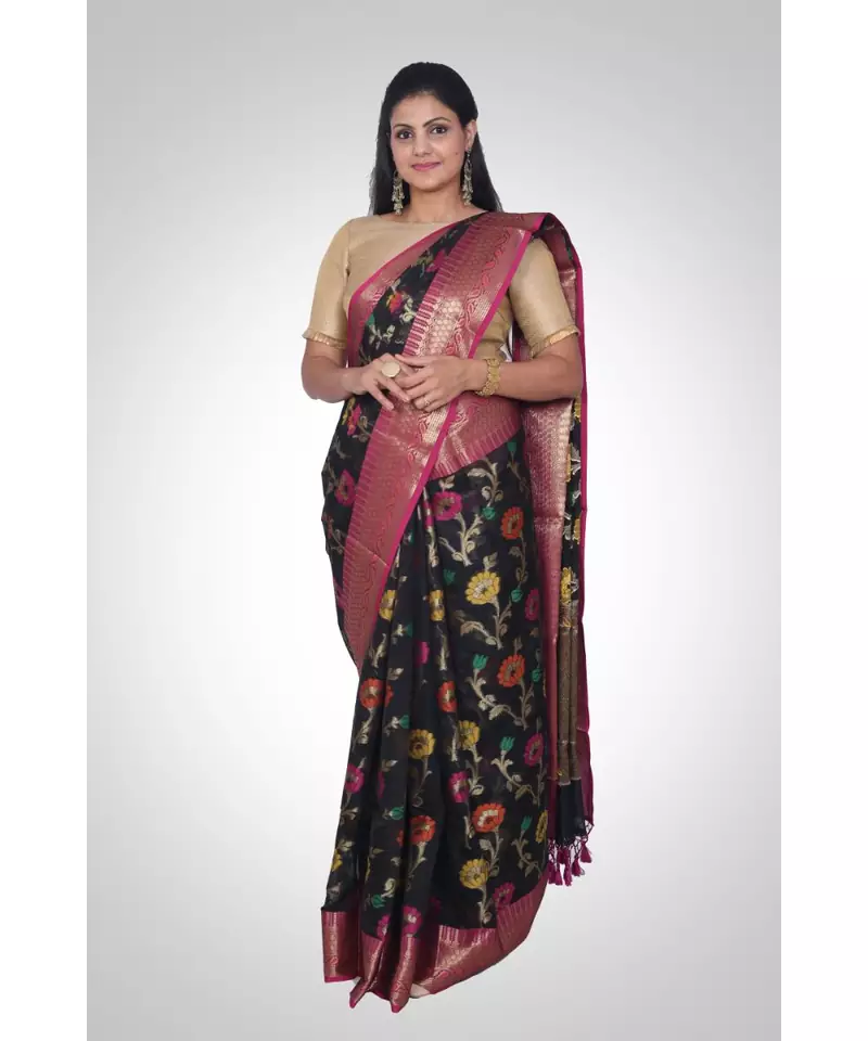 Cotton silk banarasi floral jaal saree