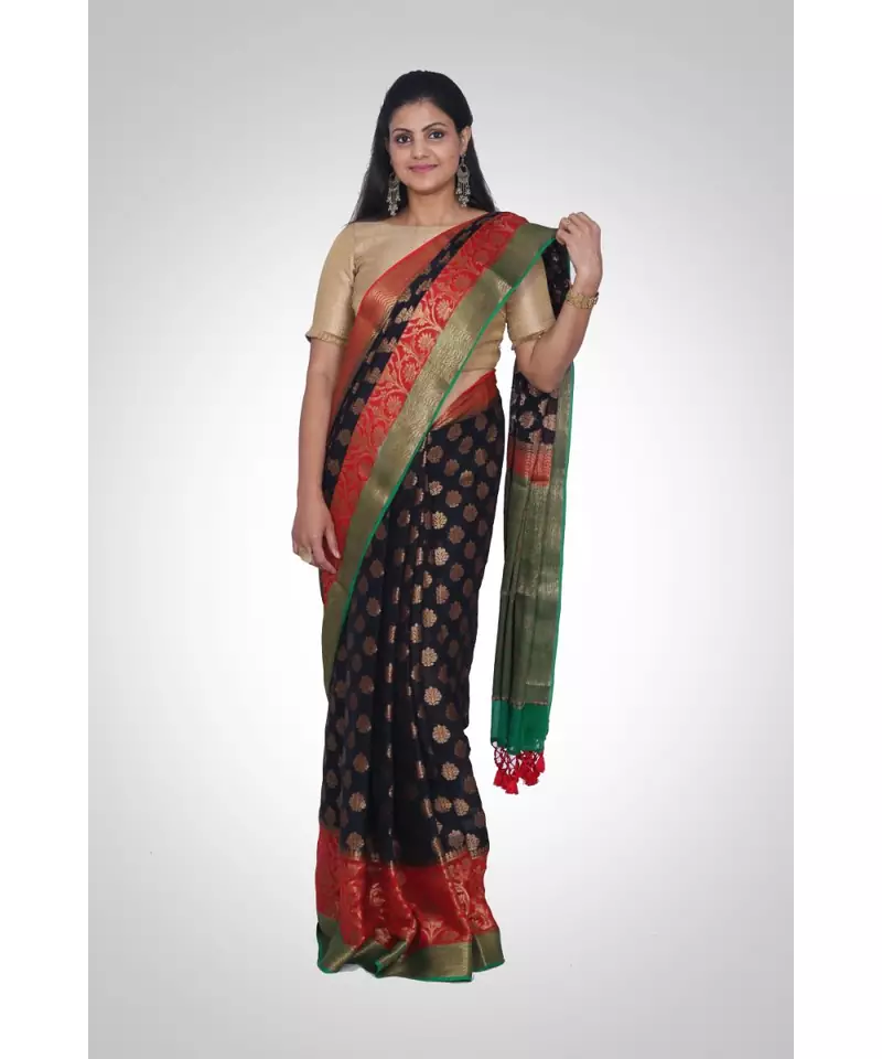 Pure chiffon silk banarasi boota saree
