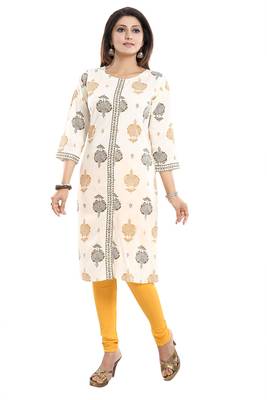 Cream printed rayon party-wear-kurtis 1