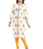 Cream printed rayon party-wear-kurtis