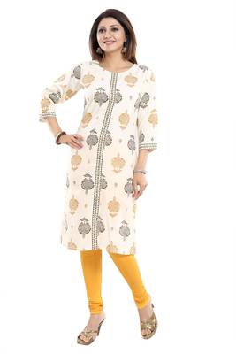 Cream printed rayon party-wear-kurtis 4