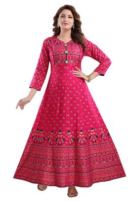 Pink printed rayon party-wear-kurtis 1
