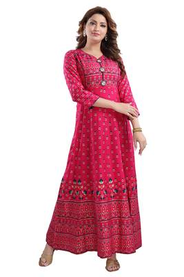 Pink printed rayon party-wear-kurtis 3