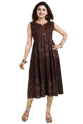 Brown printed rayon party-wear-kurtis 1