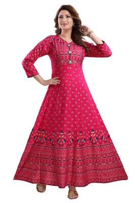 Pink printed rayon party-wear-kurtis 4