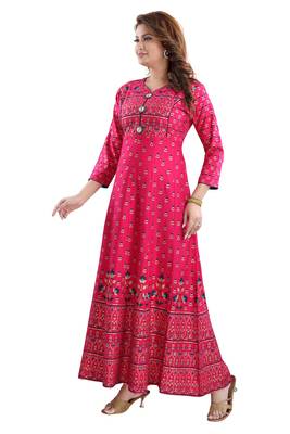 Pink printed rayon party-wear-kurtis 5
