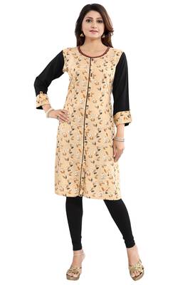 Beige printed rayon party-wear-kurtis 1