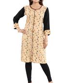 Beige printed rayon party-wear-kurtis