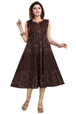 Brown printed rayon party-wear-kurtis 4