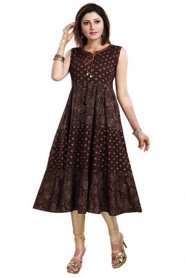 Brown printed rayon party-wear-kurtis 5