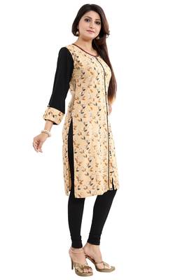 Beige printed rayon party-wear-kurtis 3