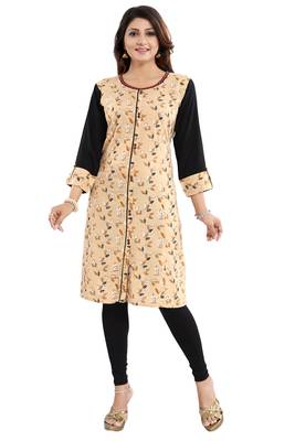 Beige printed rayon party-wear-kurtis 4