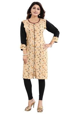 Beige printed rayon party-wear-kurtis 5