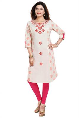Off-white embroidered cotton party-wear-kurtis 1