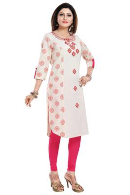 Off-white embroidered cotton party-wear-kurtis 3