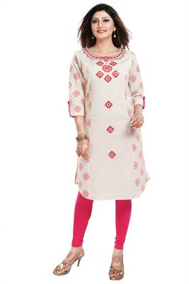 Off-white embroidered cotton party-wear-kurtis 4