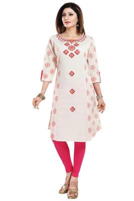 Off-white embroidered cotton party-wear-kurtis 5