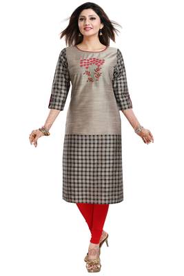 Grey embroidered art silk party-wear-kurtis 1