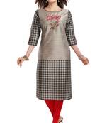 Grey embroidered art silk party-wear-kurtis