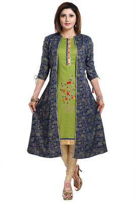 Green embroidered rayon party-wear-kurtis 1