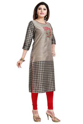 Grey embroidered art silk party-wear-kurtis 3