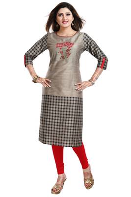 Grey embroidered art silk party-wear-kurtis 4