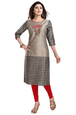 Grey embroidered art silk party-wear-kurtis 5