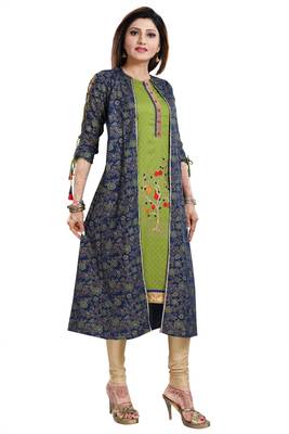 Green embroidered rayon party-wear-kurtis 3
