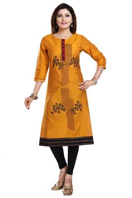 Mustard embroidered art silk party-wear-kurtis 1