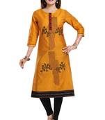Mustard embroidered art silk party-wear-kurtis