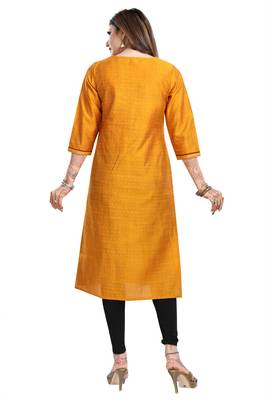 Mustard embroidered art silk party-wear-kurtis 2