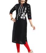 Black embroidered art silk party-wear-kurtis