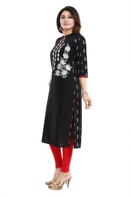 Black embroidered art silk party-wear-kurtis 3