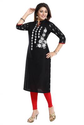 Black embroidered art silk party-wear-kurtis 4
